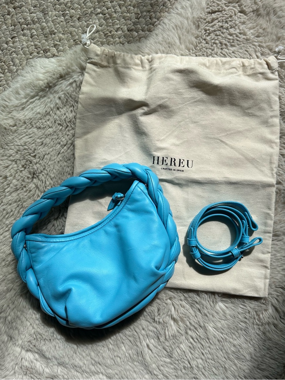 HEREU Espiga Mini Sky Blue Braided Leather Bag